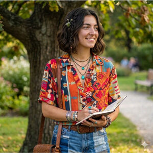 Christian Siriano Aztec Print shirt Top SM Button Down Boho chic colorful